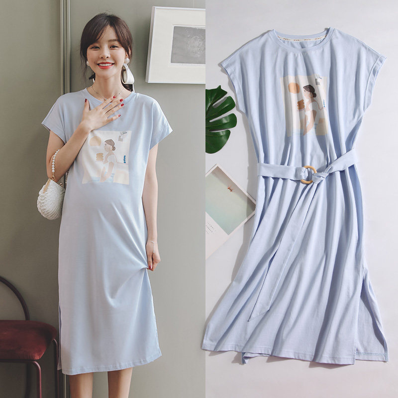 Miduli maternity dress Summer long version knee-high maternity mom fashion maternity dress Skirt Cotton t-shirt dress Summer dress