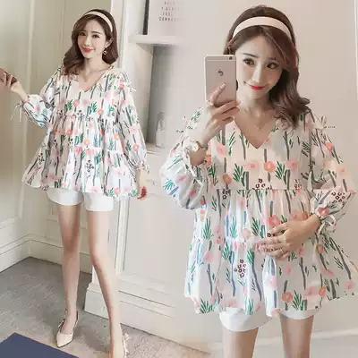 Pregnant women shirt long sleeve long sleeve shirt pregnant woman doll shirt short maternity spring and autumn loose autumn