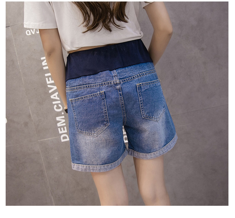 Phụ nữ mang thai jeans shorts lỏng mùa hè xà cạp thêu giản dị dạ dày lift quần mùa hè mặc bên ngoài mặc 2018 new