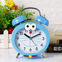  Students use oversized ringtones Cartoon robot cat small alarm clock with night light Bedroom bedside mute small alarm clock creative clock