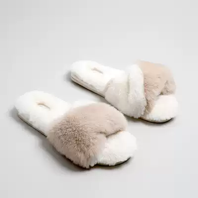 58)Autumn and winter new rabbit velvet simple fish mouth office mop waterproof non-slip indoor home slippers