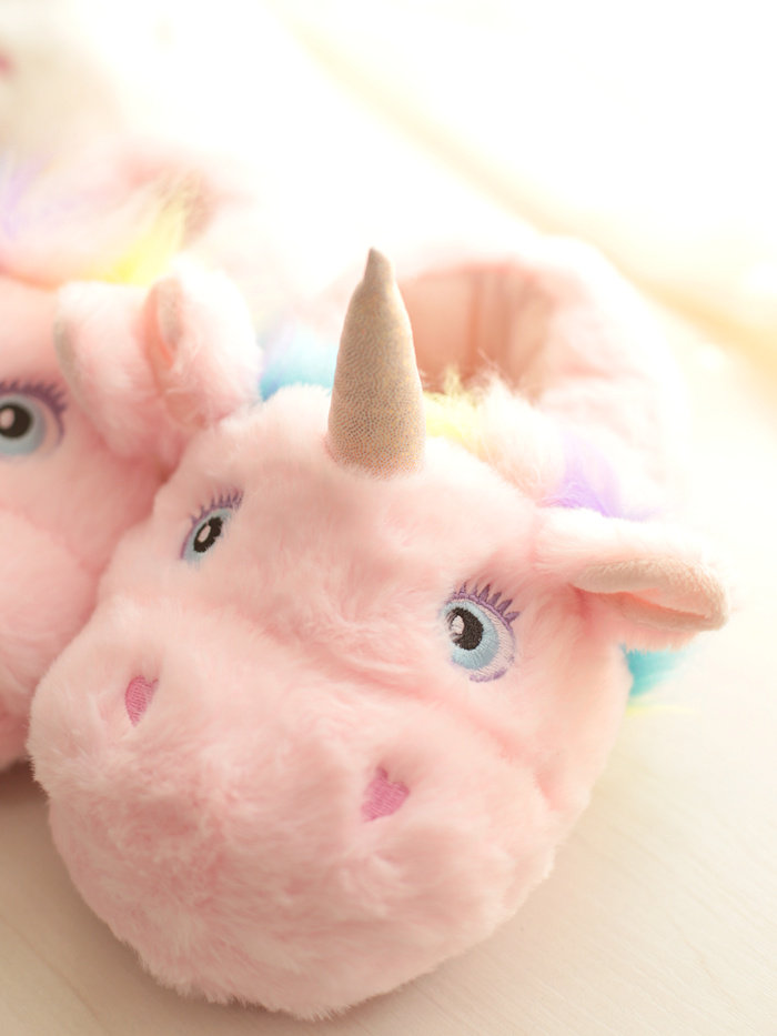 Sleeping shoes colorful unicorn Korean bag heel home shoes plush shoes cotton slippers cute creative winter women