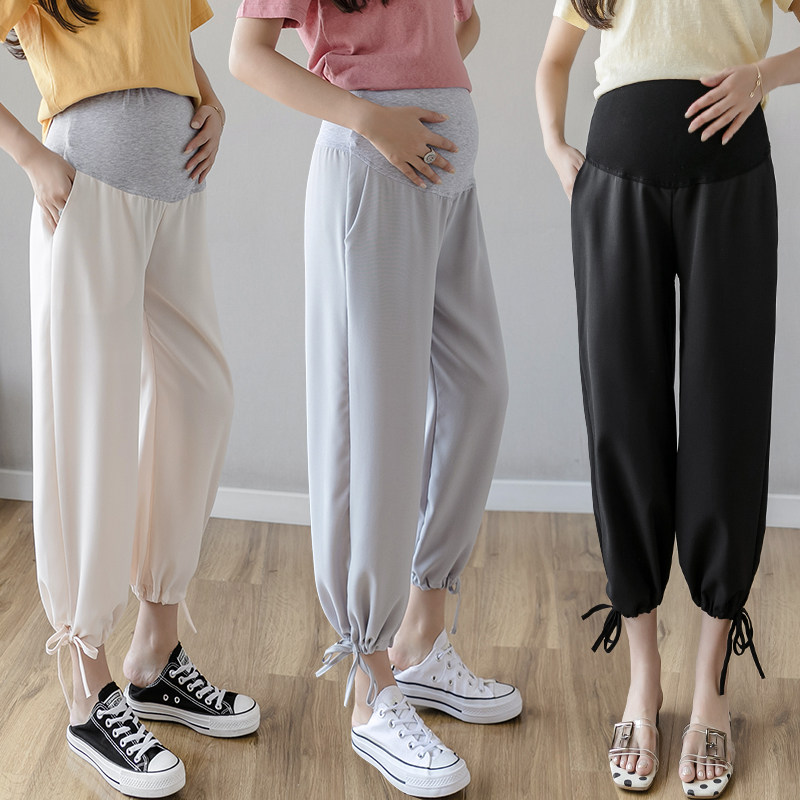 2021 new pregnant women pants summer thin outside wearing broad leg bunches for two-use, 80% casual debatable lean pants tide