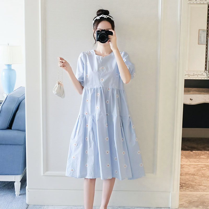 Maternity clothes summer clothes tide mother pregnant women skirt summer fashion models over the knee age-reducing loose pregnant women dress summer skirt