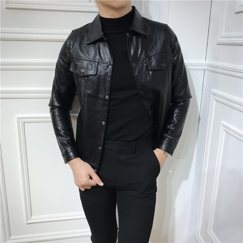 2017 mùa thu và mùa đông người đàn ông mới ve áo Slim-fit da xe gắn máy áo khoác thanh niên Hàn Quốc phiên bản của chiếc áo khoác nhỏ thủy triều