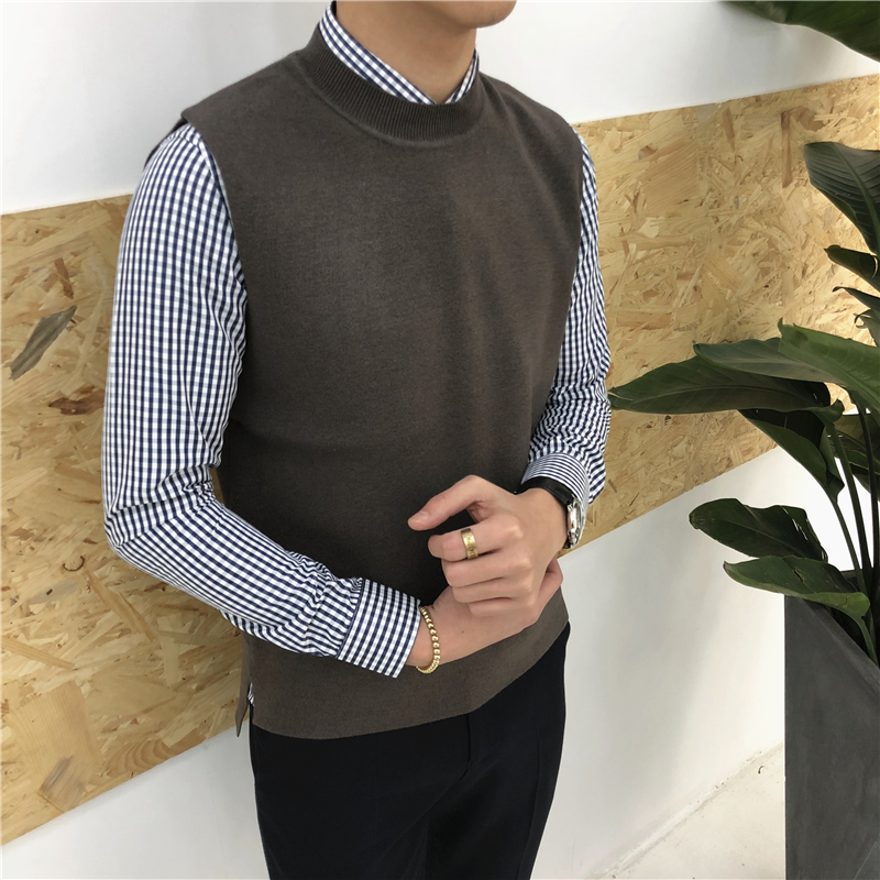 Jie Mo 2017 Mùa Xuân và Mùa Thu Mới Hàn Quốc Nửa cổ Hàn Quốc phiên bản của màu rắn đan vest thanh niên hoang dã không tay vest áo dệt kim tay ngắn
