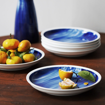 Selection scientist Jingdezhen hand-painted blue and white blue printing plate ceramic large plate deep plate fruit plate soup plate custom new Chinese style