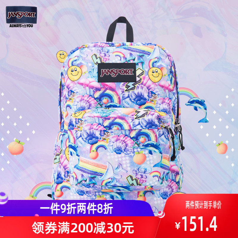 JanSport Jesbernet red double shoulder bag women's book bag men's high junior high school students with small crowdflower wave shoulder bag TWK8