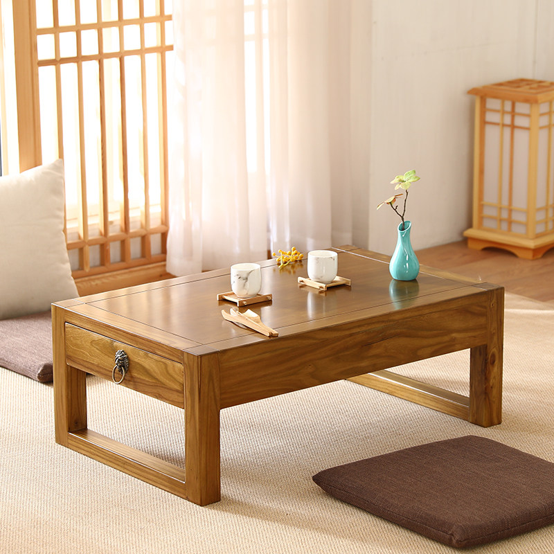 Solid wood tatami tea table balcony low table Japanese tatami small table elm tea table bay window small table kang table