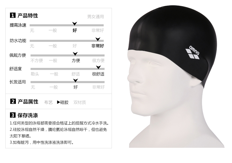 Mũ bơi ARENA Arina Không thấm nước và chống lão hóa cho nam giới và phụ nữ Silicone lông tai dài lông rắn màu sắc đích thực mũ bơi nón bơi speedo