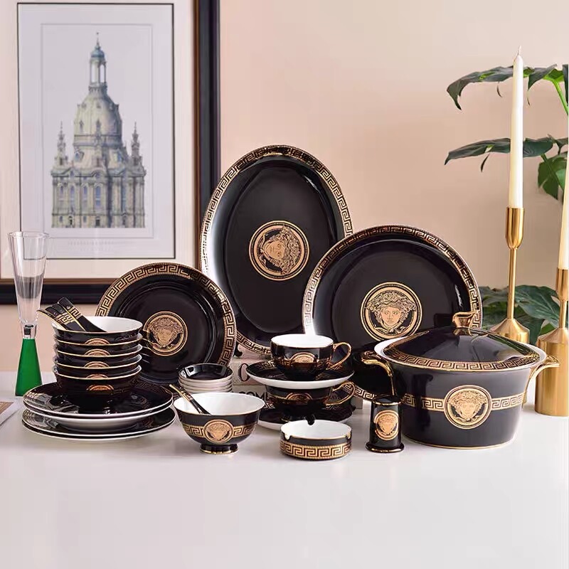 2024 New Black Glazed Ceramic Rice Bowl Tableware for Home and Hotel Use, Flat Plate, Fish Plate, Steak Plate, Soup Bowl, Coffee Cup
