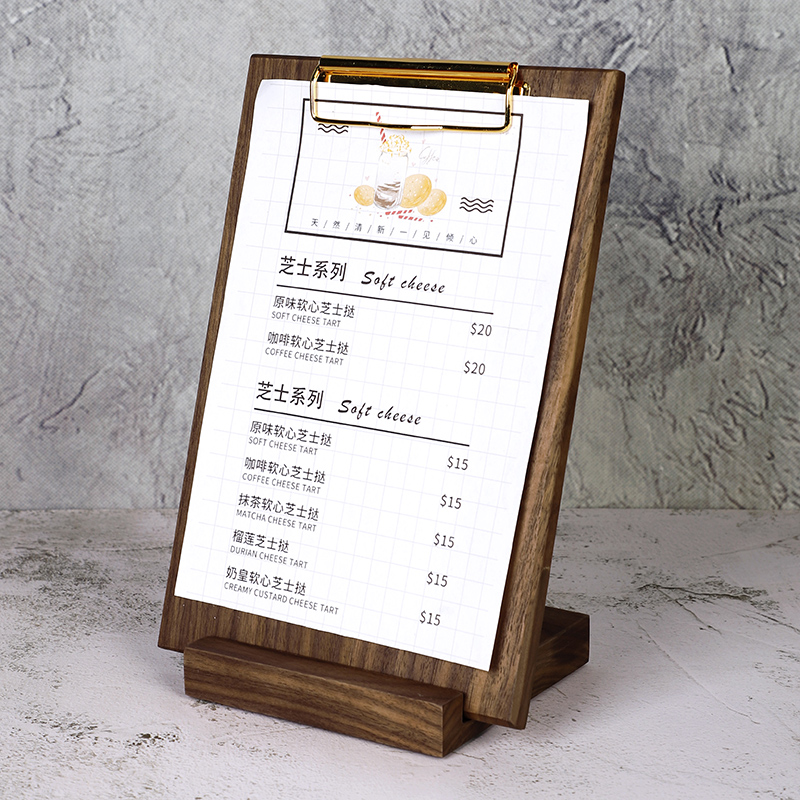 Menu Clip Vertical Walnuts Wood Brass Writing Pad A4A5 Plate Clip Living Page Clip Café Milk Tea Shop Display Cards