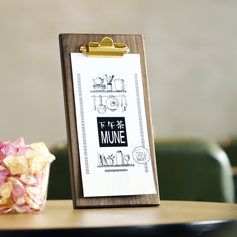 Menu Clips Hu Peach Wood Plate Clip Day Type Solid Wood Quality Silver Clip Restaurant Coffee Menu Plate Brass Splints Display Cards-Taobao