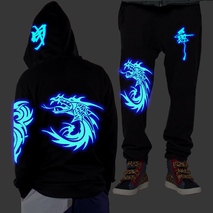 Quần áo dạ hội múa ma dạ quang Set học sinh nam và nữ Hip Hop Wind Troll Dance Sweater Ghost Dance Step Coat Full quần áo thể thao nam