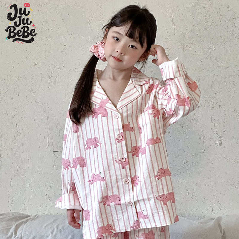 Juju Bebe Tencel Cotton Baby Elephant Loungewear Set, Breathable and Comfortable, Can Be Worn Outside, Couple and Family Matching Pajamas