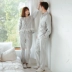 Pabangnu new casual couple đồ ngủ cotton của phụ nữ dệt kẻ sọc cardigan nam giới có thể mặc bên ngoài dịch vụ nhà phù hợp với mùa thu Cặp đôi