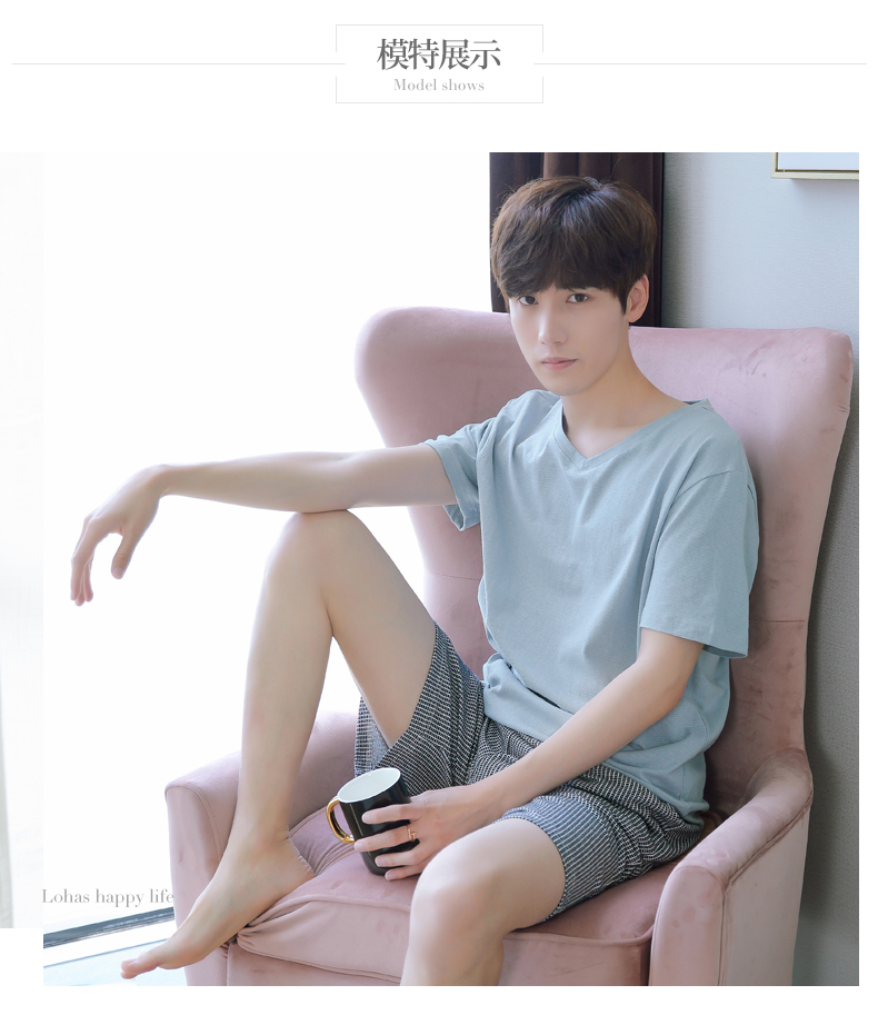 Pabangu new đồ ngủ nam mùa hè ngắn tay cotton có thể được đeo bên ngoài nhà quần áo giản dị đồ ngủ thể thao phù hợp với nam giới bộ mặc nhà đẹp