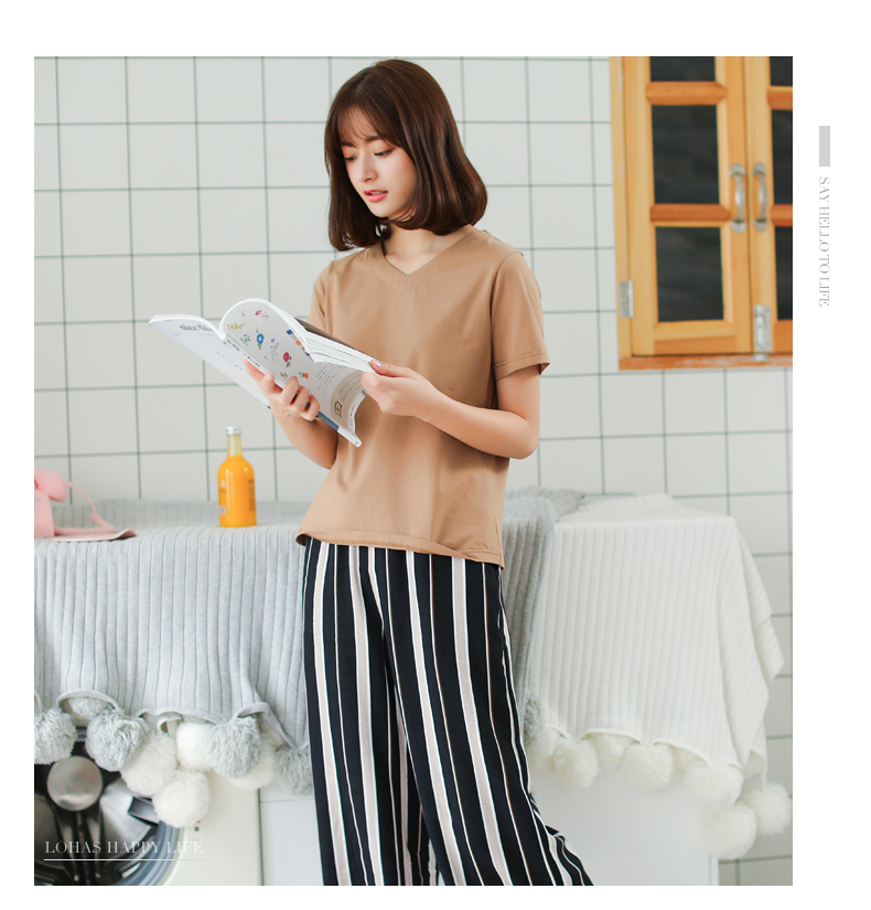 Pabangu 2018 new casual ngắn tay cotton đồ ngủ phụ nữ mùa hè Hàn Quốc sinh viên tươi có thể mặc dịch vụ nhà