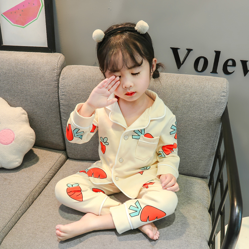 Children's pajamas spring and autumn pure cotton thin section baby girl clothes little girl princess girl little girl girl home clothes suit