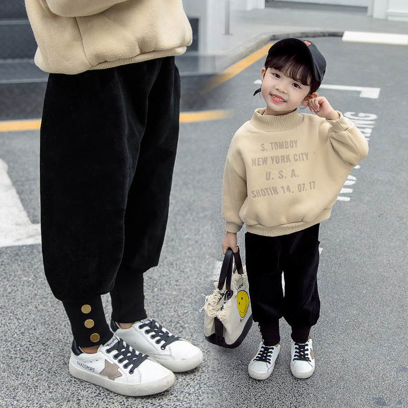 Girl Pants Autumn light Core suede boy Baby Girl Casual Pants Foreign Pie Autumn Winter Children Children Long Pants Spring Autumn