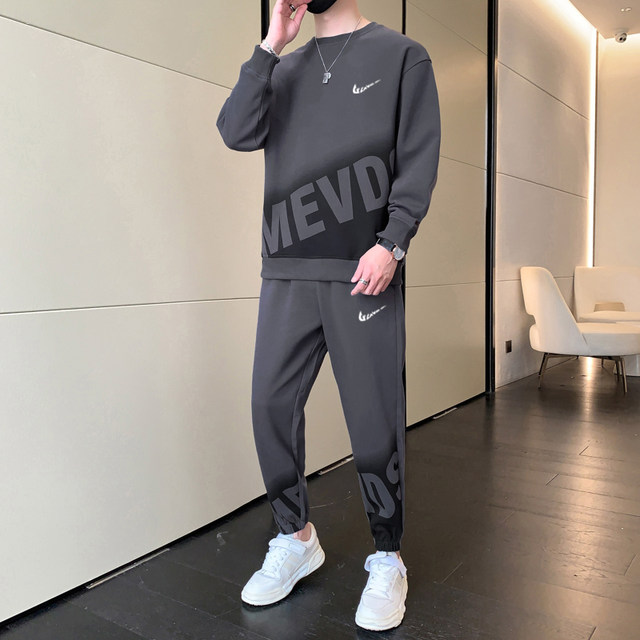 Niketon casual sports suit men's round neck sweatshirt spring and autumn 2023 new men's clothing set with handsome look