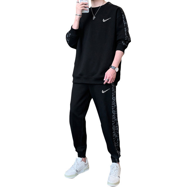 Niketon casual sports suit men's round neck sweatshirt spring and autumn 2023 new men's clothing set with handsome look