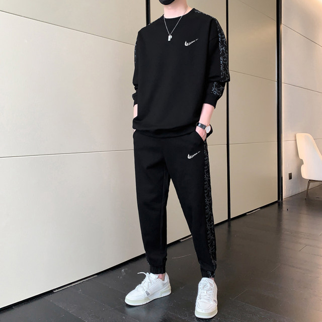 Niketon casual sports suit men's round neck sweatshirt spring and autumn 2023 new men's clothing set with handsome look