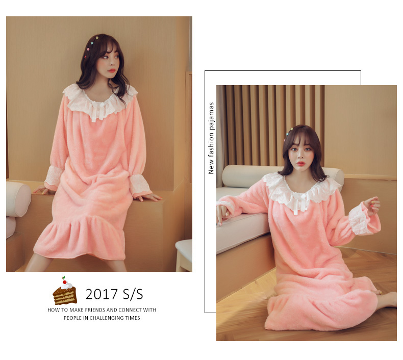 Đồ ngủ mùa thu và mùa đông váy ngủ nữ flannel chất béo MM lỏng cộng với phân bón XL 200 kg nữ dài lông cừu san hô váy đầm mặc nhà trung niên