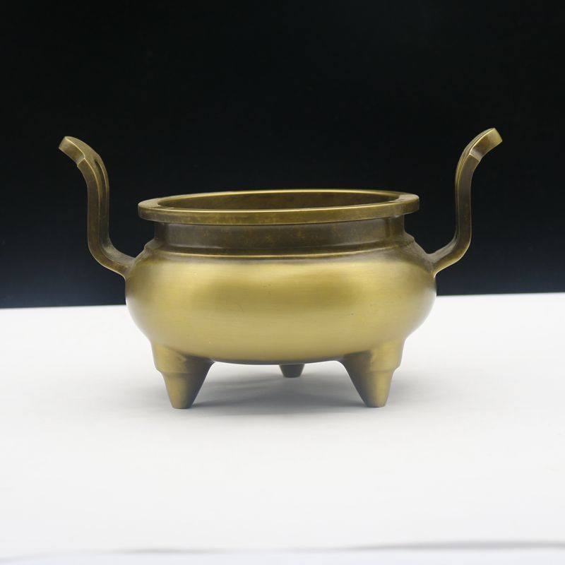 Large copper incense burner bamboo leaf ear three-legged home Buddha incense burner incense burner incense burner incense burner to send incense