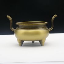 Large copper incense burner bamboo leaf ear three-legged home Buddha incense burner incense burner incense burner incense burner to send incense