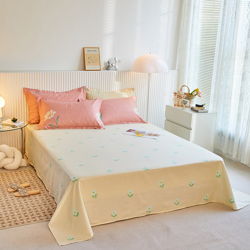 Cotton bed pure cotton skin-friendly single piece simple striped pastoral single double 1 8m bed soft and not pilling