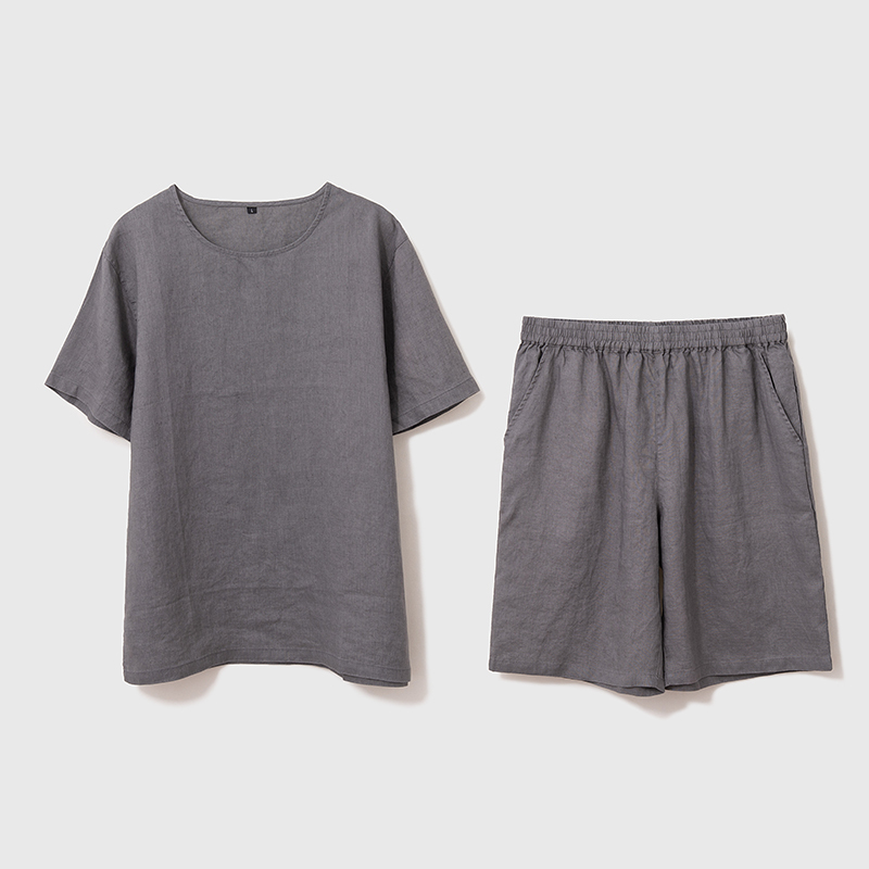 [Breathable Fabric, French Rain Dew Linen 100% Linen] Men's Short-Sleeved Shorts Loungewear Pajama Set