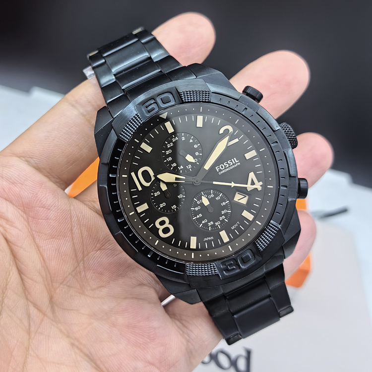 One Piece Wholesale New Fossil Watch Stainless Steel Cool Black Brown Glass Three-Eye Chronograph Quartz Men's Watch