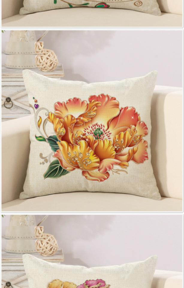 Trung Quốc hoa hoa mẫu đơn gió Fukki vẽ tay bông gối bìa sofa đệm xe thắt lưng gối lanh gối vuông - Trở lại đệm / Bolsters gối vuông trang trí
