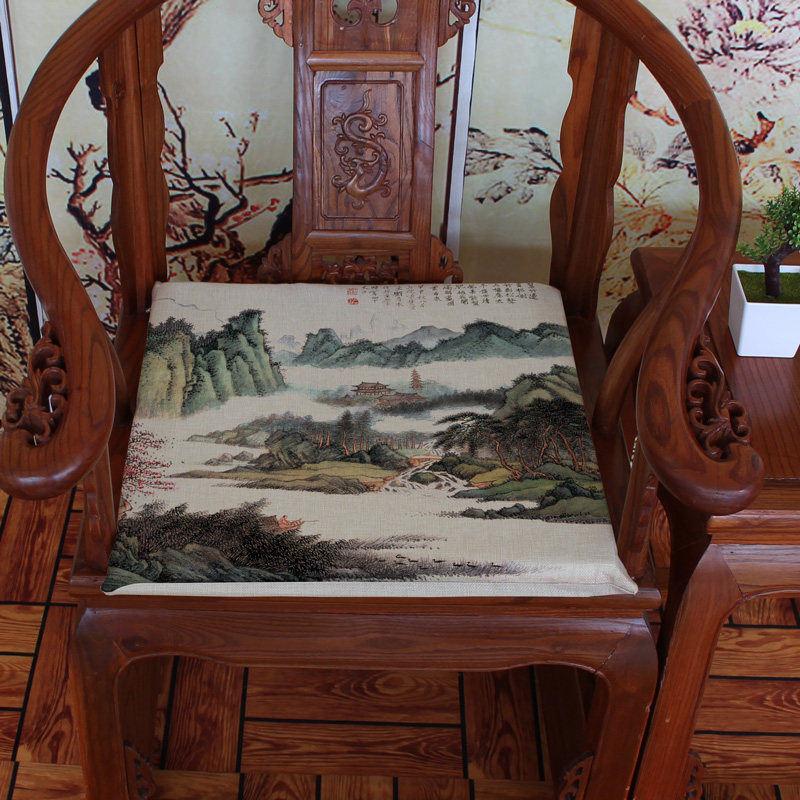 Đầy màu sắc bức tranh phong cảnh Mới Trung Quốc đệm cổ điển gỗ gụ sofa đệm ghế ăn đệm dày Pad đệm bộ đệm ghế gỗ
