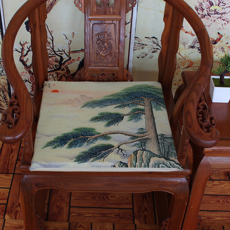 Đầy màu sắc bức tranh phong cảnh Mới Trung Quốc đệm cổ điển gỗ gụ sofa đệm ghế ăn đệm dày Pad đệm bộ đệm ghế gỗ