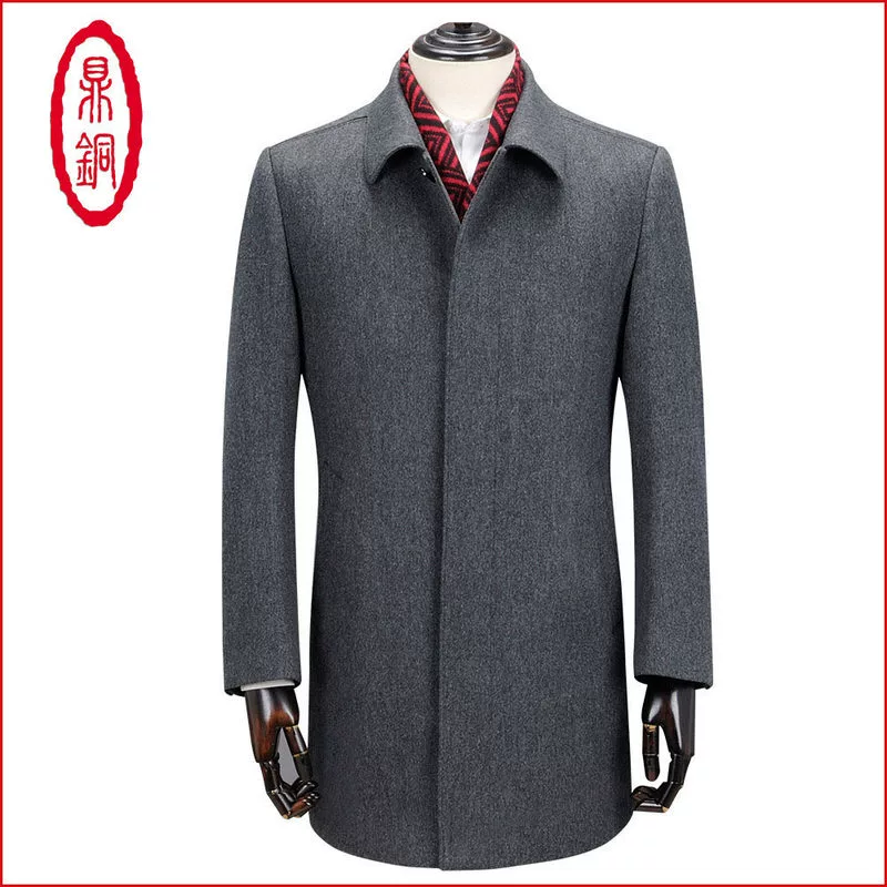 Ding đồng áo khoác len của nam giới dài mùa đông vải len kinh doanh trung niên và cao tuổi áo len len cashmere ve áo khoác ngoài - Áo len