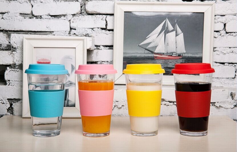 Cốc thủy tinh Silicone Cup Set Thẳng Nửa chiều dài Chống bỏng Cách Nhiệt Cup Bìa Chim Cánh Cụt Cup Phổ Ấm Set