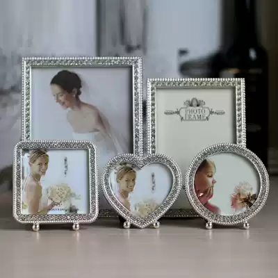 3 inch 6 inch 7 inch European style creative wash photos plus metal small photo frame with diamonds personality children's table simple gift