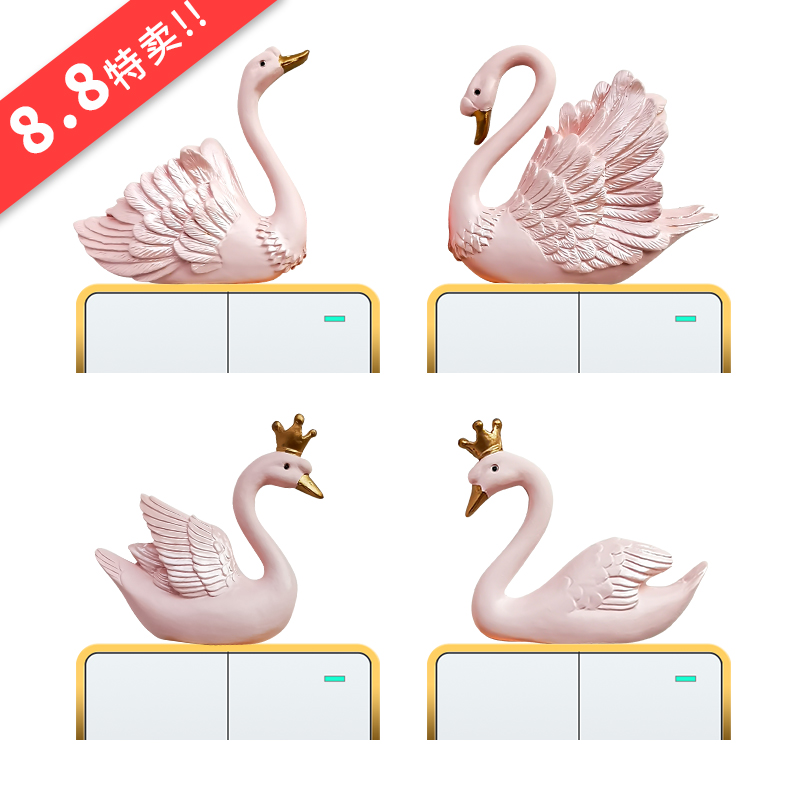 Swan Switch Sticker Animal Socket Decoration Sticker Interior Wall Sticker Cute Creative Resin 3d Solid Socket Protective Sleeve