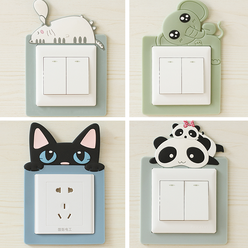 4 installed cartoon socket switch sticker dustproof decorative sleeves can be washed reusable Type 86