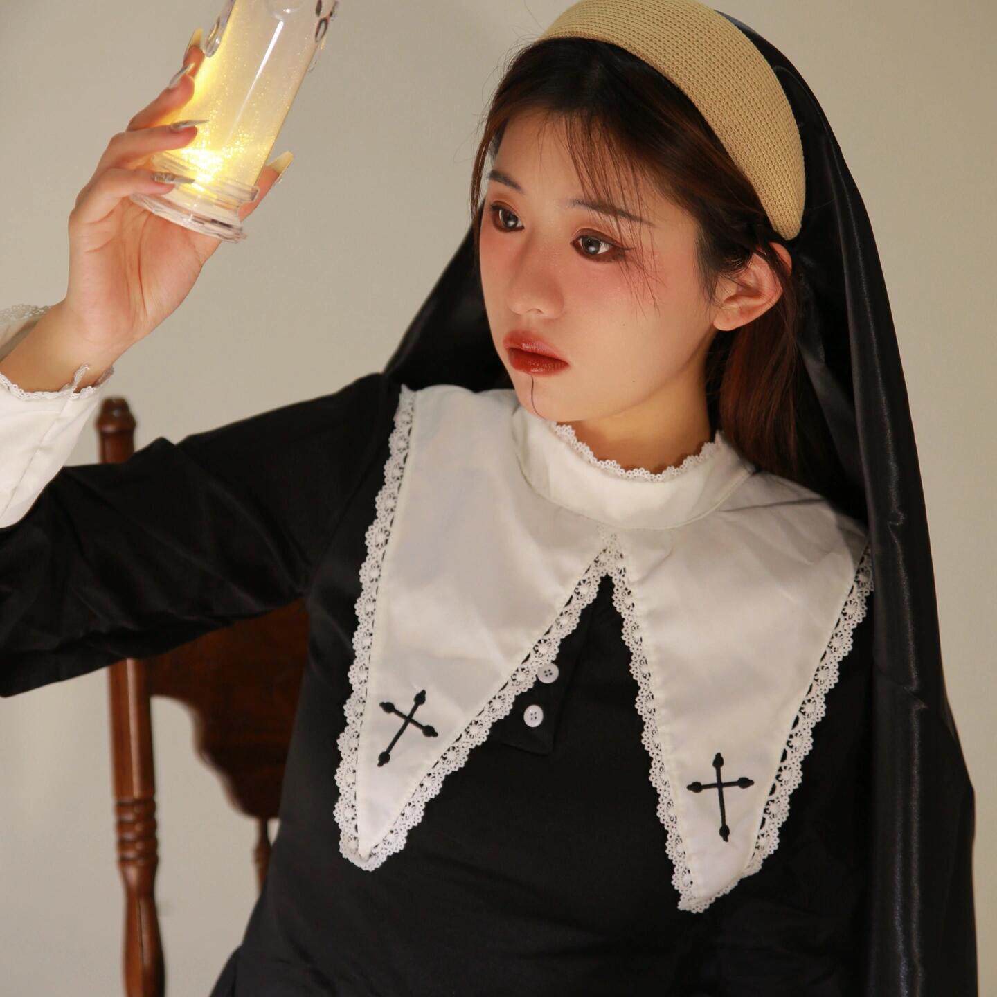 万圣节邪恶修女cos服装反差派黑化哥特风恐怖连衣裙_Cosplay女装_淘宝游戏网