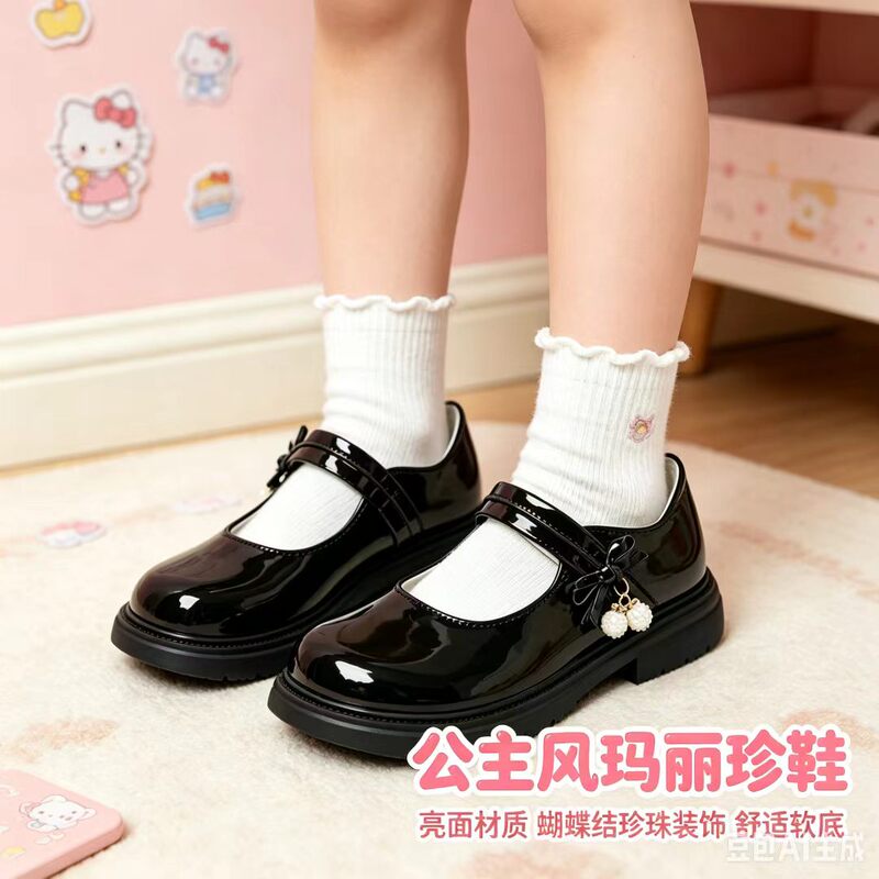 Girls' Leather Shoes, Princess Shoes, New Spring Style, Soft-Soled Mary Jane Children's Shoes, Stylish Black Performance Shoes for Students Girls' Leather Shoes, Princess Shoes, New Spring Style, Soft-Soled Mary Jane Children's Shoes, Stylish Black Performance Shoes for Students