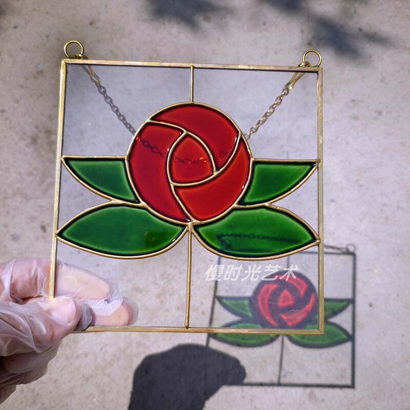 Stained Glass Hanging Painting, Floral Window, Courtyard Decoration, Welded Tiffany ins Style, Beautiful Glass Painting, Colorful Roses Stained Glass Hanging Painting, Floral Window, Courtyard Decoration, Welded Tiffany ins Style, Beautiful Glass Painting, Colorful Roses