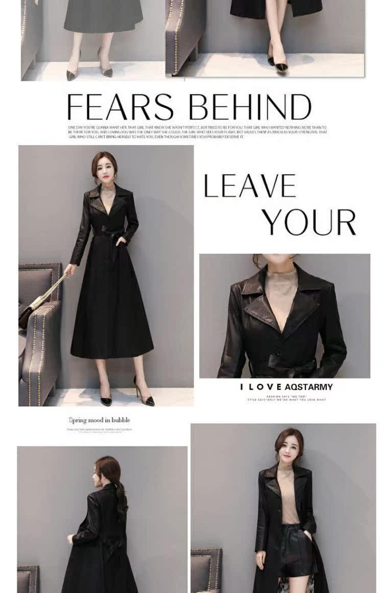 Hained leather nữ 2018 phiên bản Hàn Quốc của mùa thu đông mới và phần dài thon gọn trên chiếc áo khoác gió áo da nu
