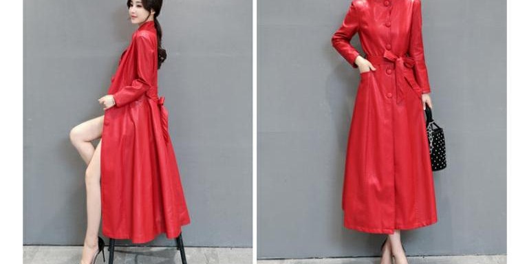 Áo khoác da nữ dài phần 2018 phiên bản mới của Hàn Quốc là áo khoác mỏng bằng da và cotton dài áo khoác mùa thu đông ao da