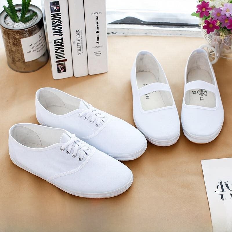 White Shoes for Men and Women, Canvas Shoes, Gymnastics and Dance Performance Shoes, White Sneakers, Morning Exercise Martial Arts Shoes, Nurse Work White Cloth Shoes
