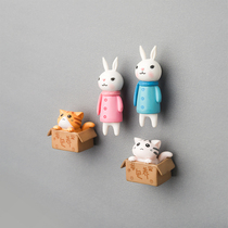 Meow two cute little rabbit cat refrigerator stickers decorative magnetic stickers Korean creative 3D three-dimensional creative home Iron