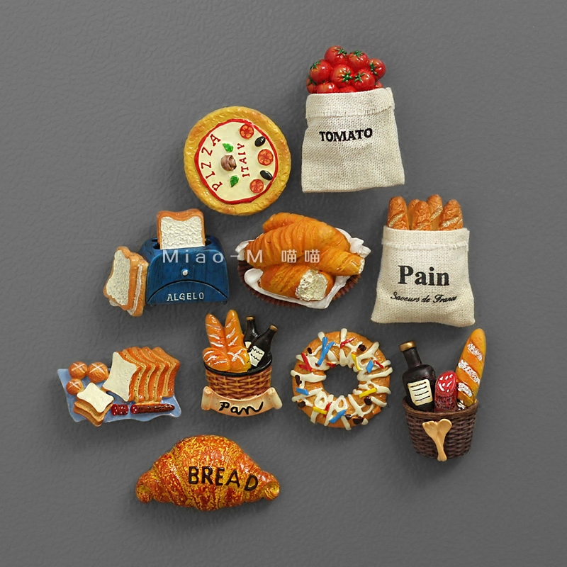 Large number of afternoon tea refrigerators with tomato fa sticks bread food magnet stickup Nordic ins wind magnet decorations