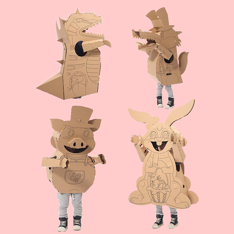 Kindergarten Diy Cardboard Animal Paper Boxes Dinosaur Children Carton Dinosaurs Can Wear Handmade Material Performance Models-Taobao